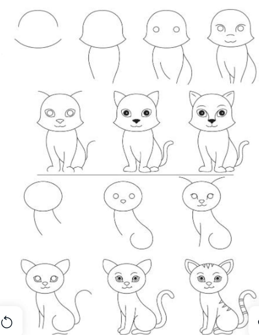 Simple easy cat drawing step by step two styles for beginners and kids with pencil &mdash; chibi and elegant