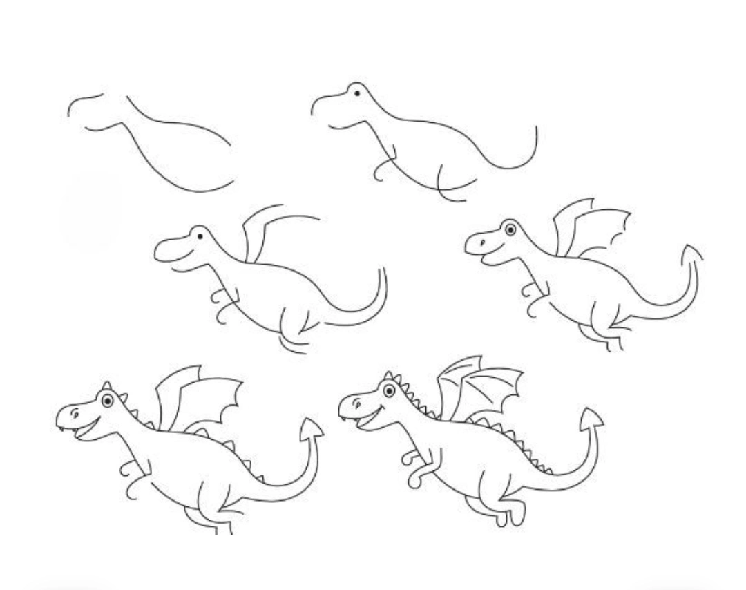 Easy dragon pencil drawing chibi style step by step for beginners with cute expression and wings