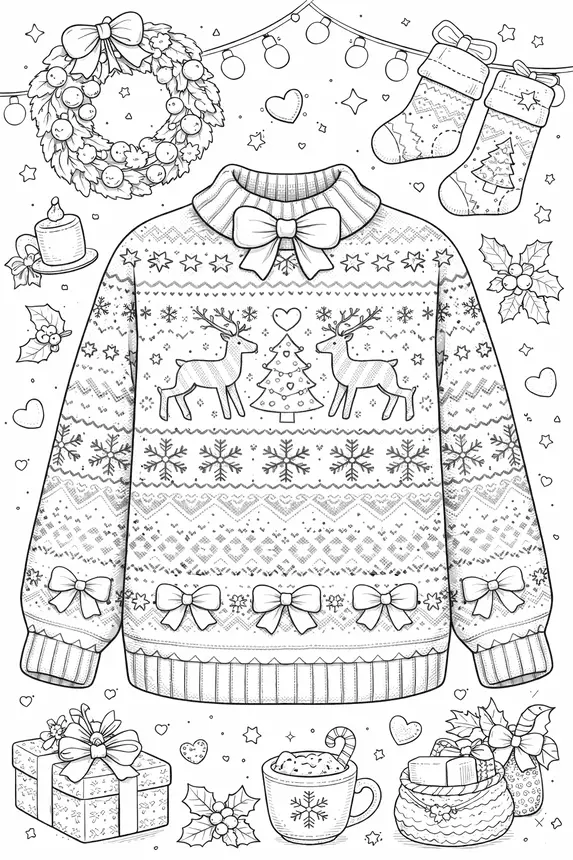 Preppy clothes coloring page &mdash; loafers shoes plaid skirt cardigan and accessories free printable for fashion lovers