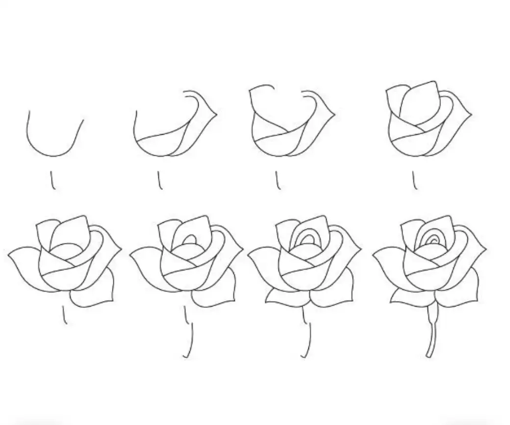 Simple cute easy rose drawing step by step for girls and beginners with pencil &mdash; 8-step tutorial