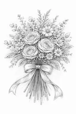 Beautiful wildflower bouquet drawing with mixed flowers